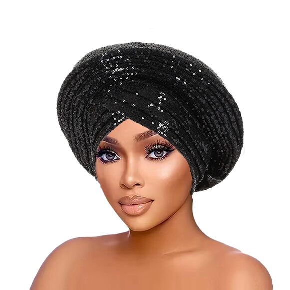3221 African Headscarf Auto Gele Headties Party Headdress Sequins Shiny main image 4